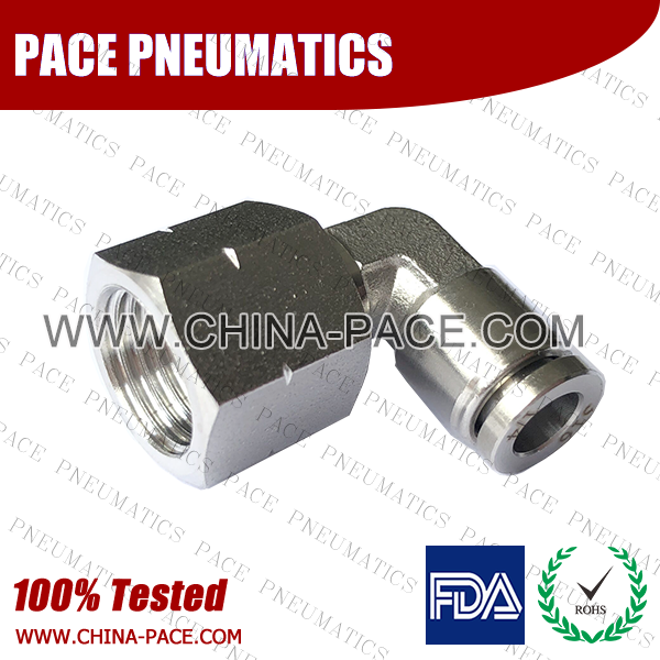 Female Swivel Elbow Stainless Steel Push-In Fittings, 316 stainless steel push to connect fittings, Air Fittings, one touch tube fittings, all metal push in fittings, Push to Connect Fittings, Pneumatic Fittings